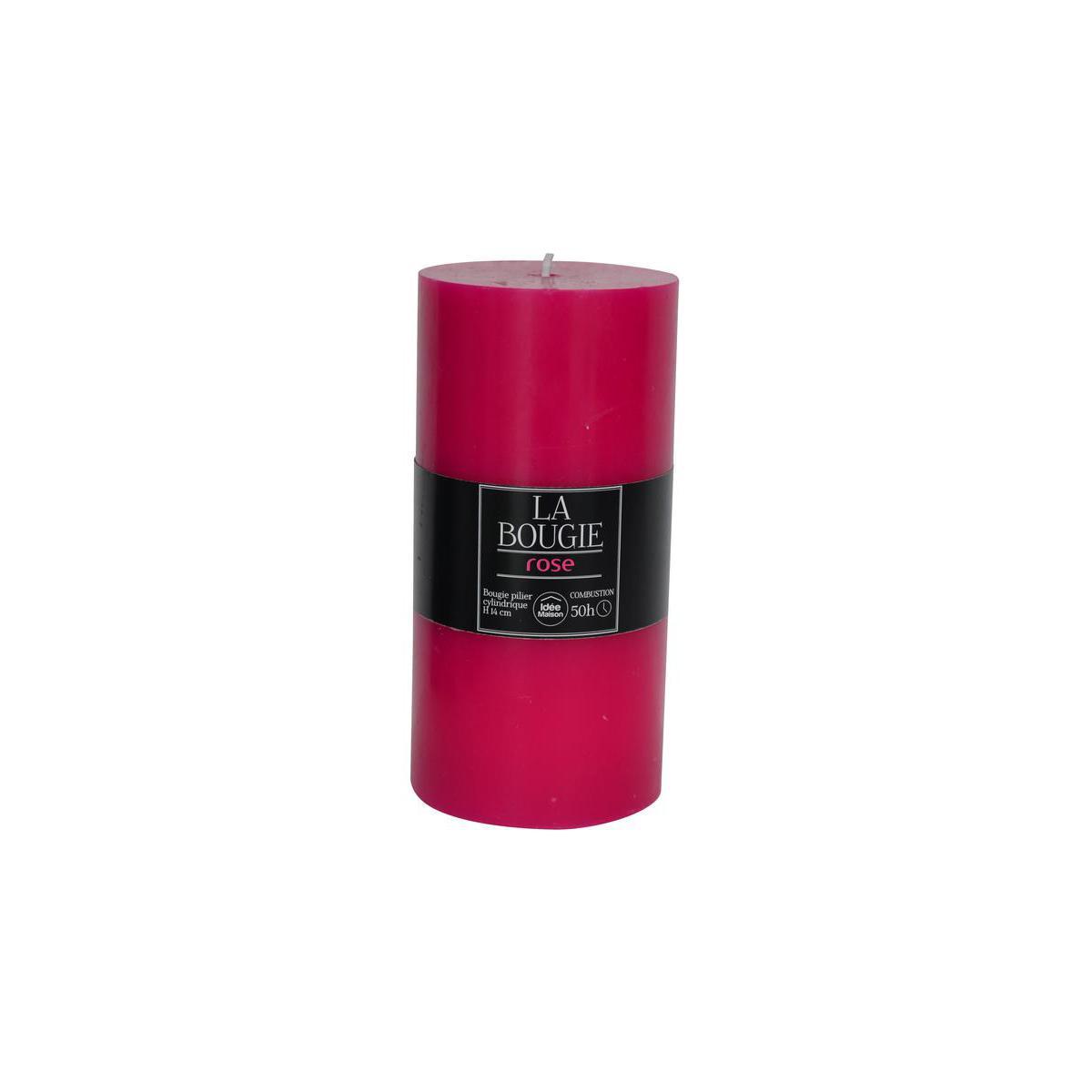 Bougie cylindrique en paraffine parfum rose - Hauteur 14 cm - Rose