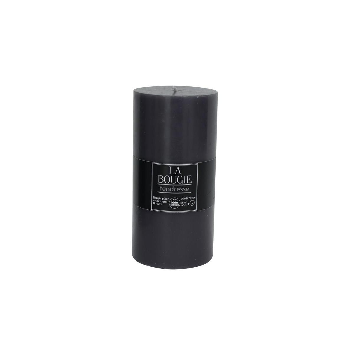 Bougie cylindrique en paraffine parfum tendresse - Hauteur 14 cm - Gris