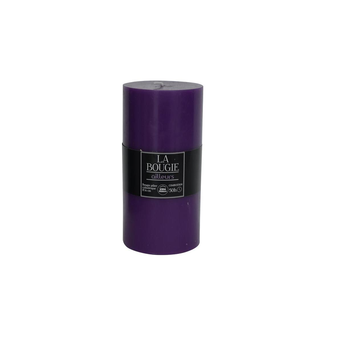 Bougie cylindrique en paraffine parfum d'ailleurs - Hauteur 14 cm - Violet