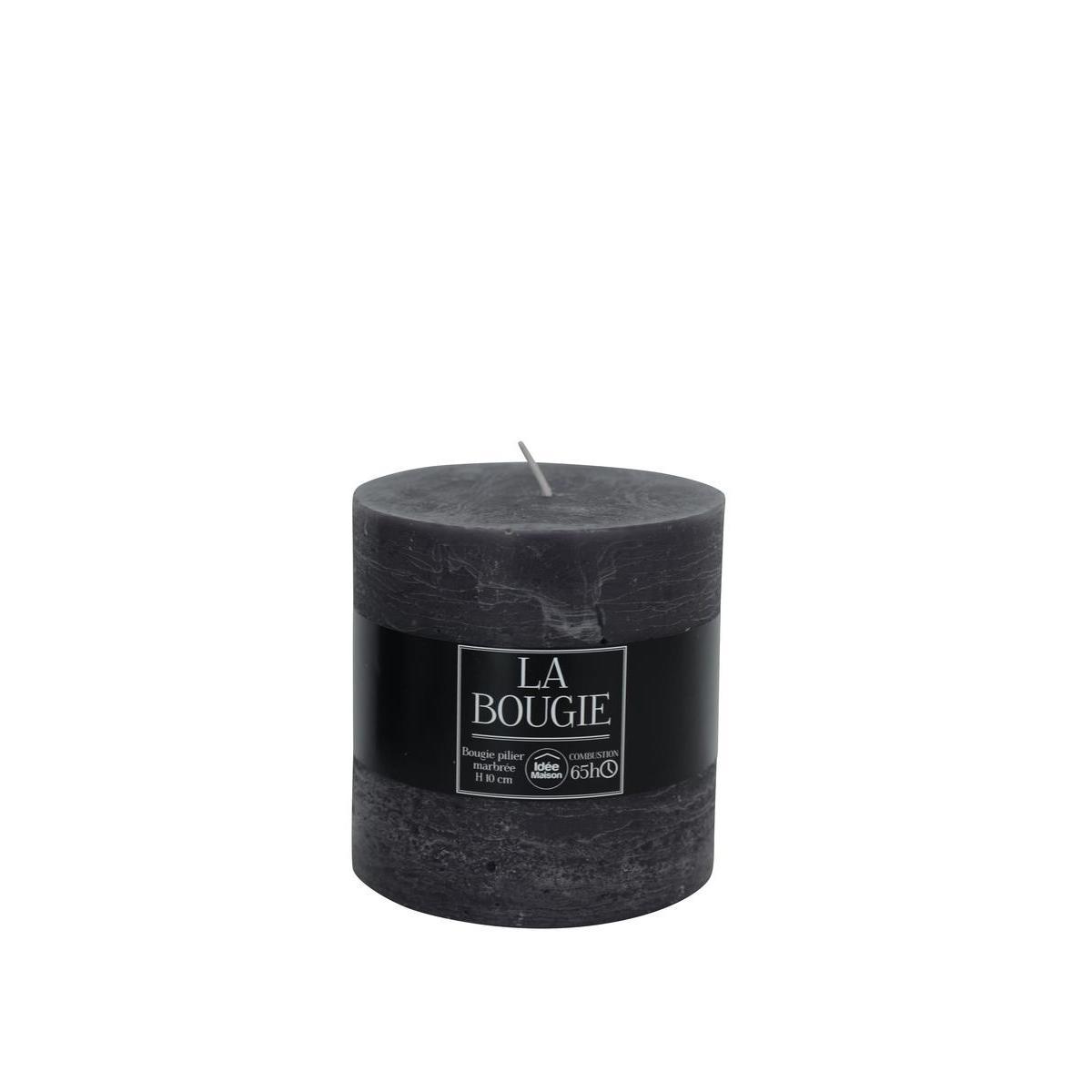 Bougie cylindrique marbrée - Paraffine - Ø 10 x H 10 cm - Gris