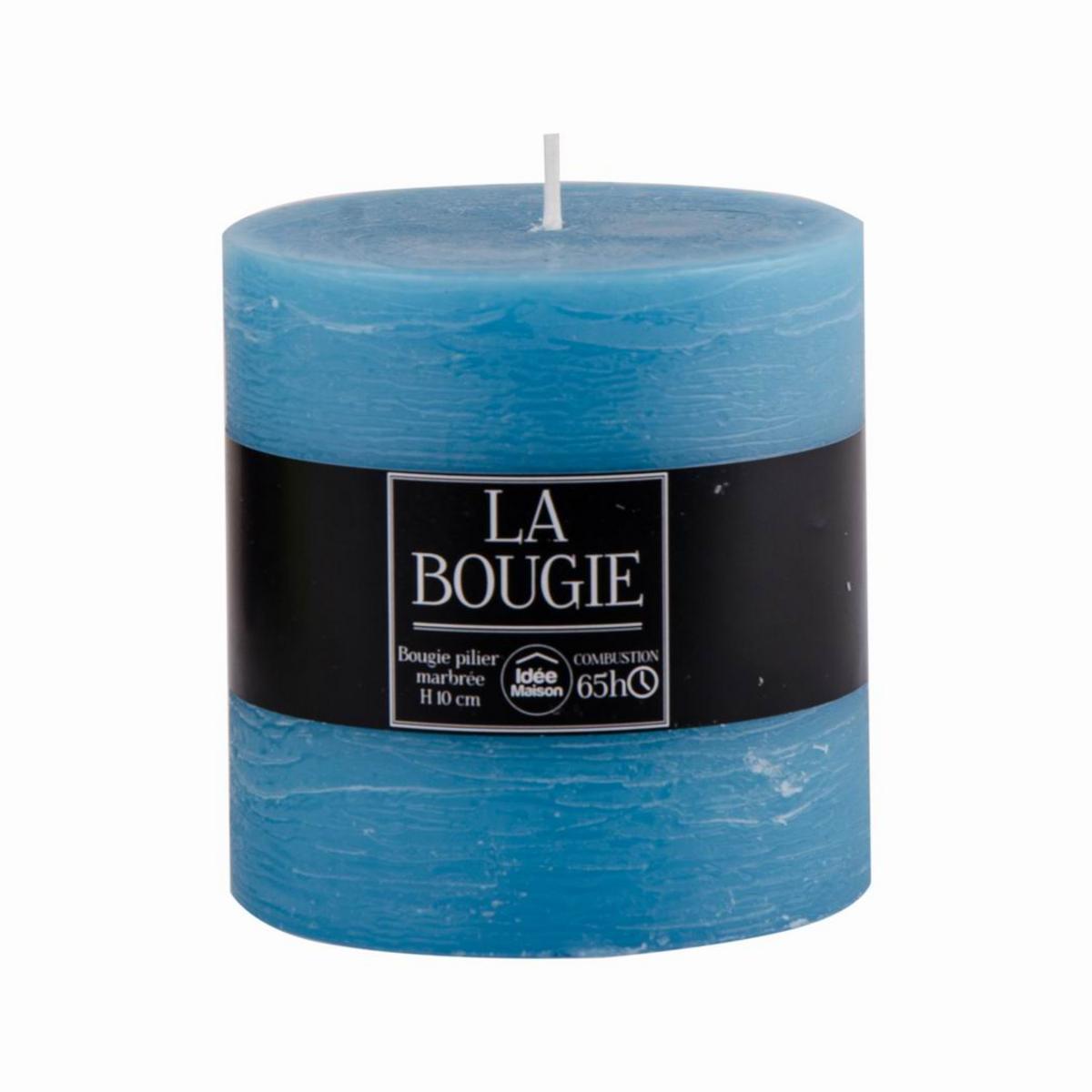 Bougie cylindrique marbrée - Paraffine - Ø 10 x H 10 cm - Bleu