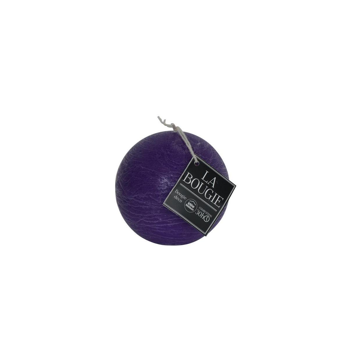 Bougie boule effet marbre - Diamètre 10 cm - Violet