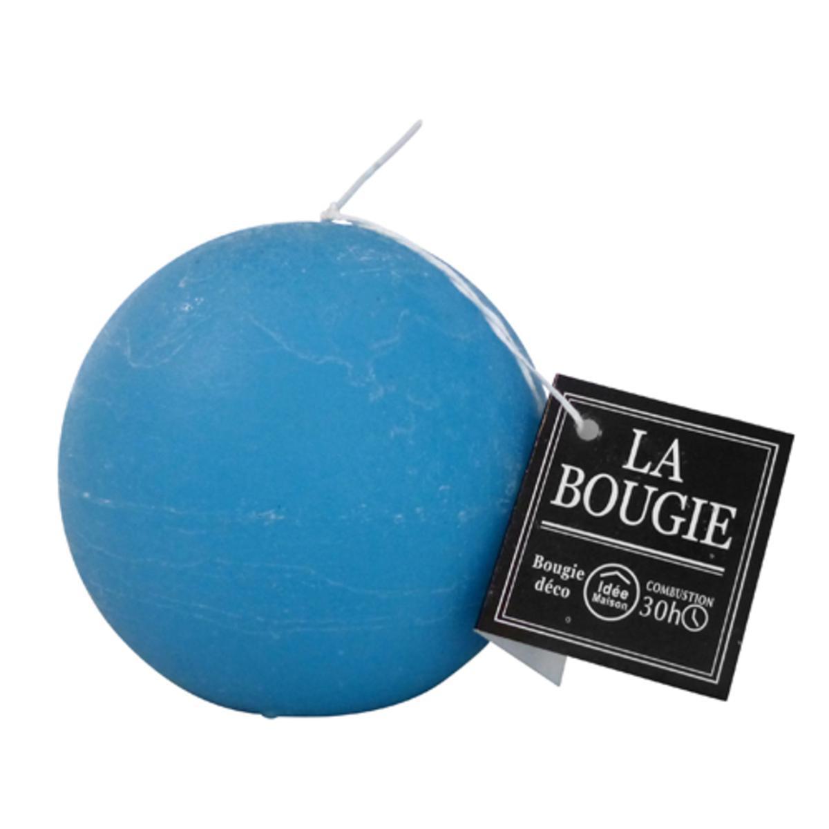 Bougie boule effet marbre - Diamètre 10 cm - Bleu