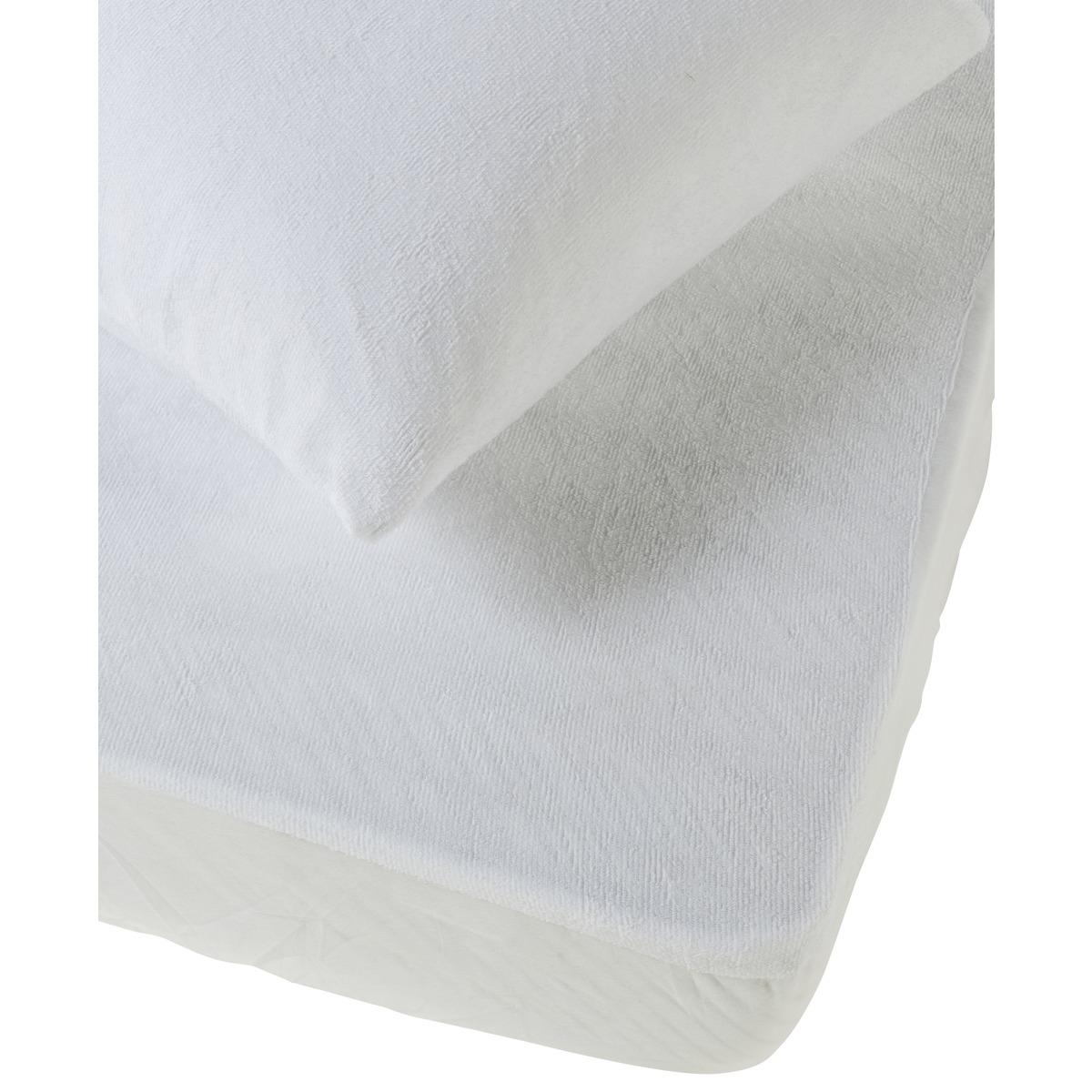 Protège-matelas absorbant + 2 protège-oreillers offerts - 140 x 190 cm - Blanc