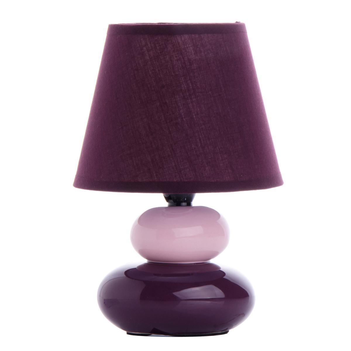 Lampe à poser stones charme - Céramique - Hauteur 22 cm - Violet prune