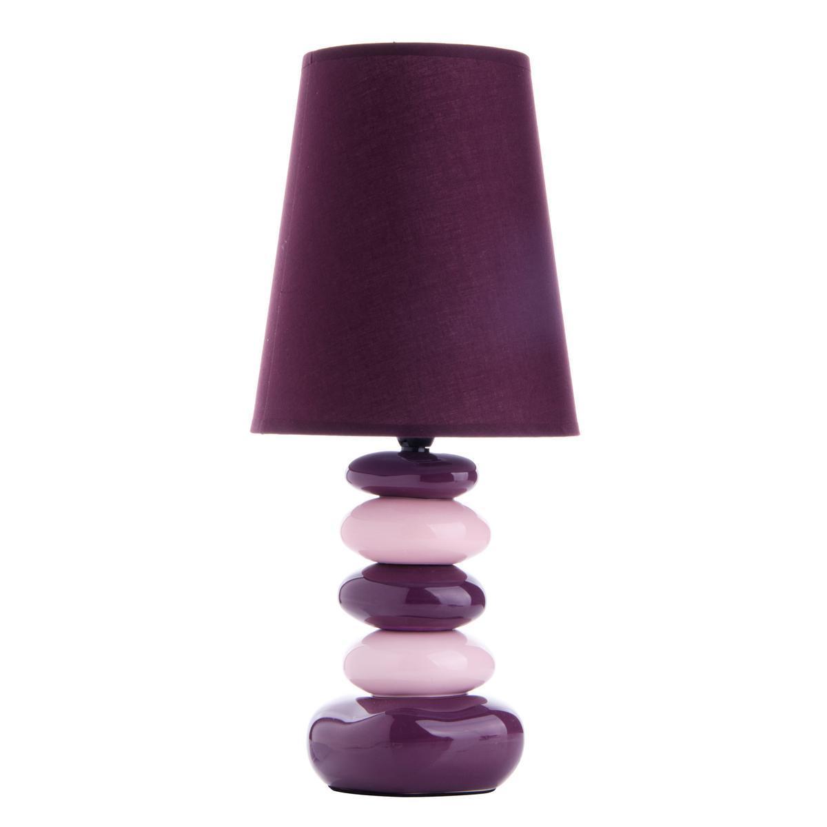 Lampe à poser stones charme - Céramique - Hauteur 41 cm - Violet prune