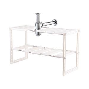 Etagère extensible dessous évier - Plastique - Fer - 50-70 x 26,5 x H 39 cm - Blanc