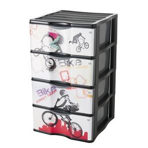 Tour de rangement 4 tiroirs motif Bike - 40 x 38 x H 64 cm - Multicolore