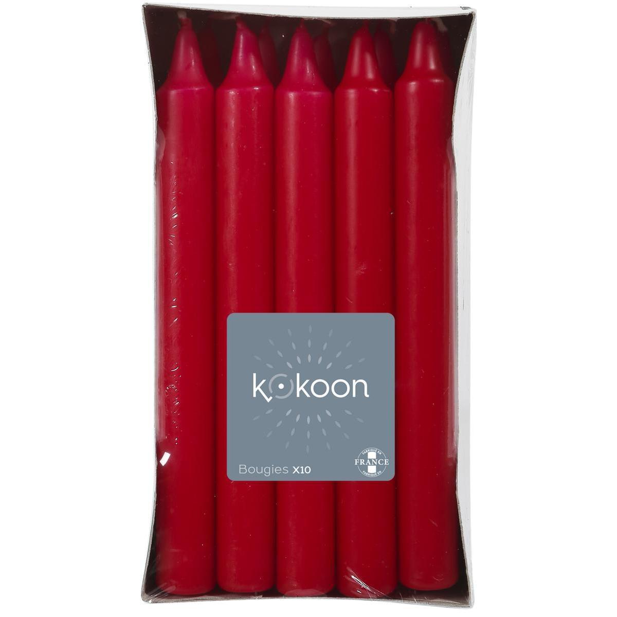 10 bougies ménage non-parfumées - ø 0.9 x H 18 cm - Différents coloris - Rouge - K.KOON