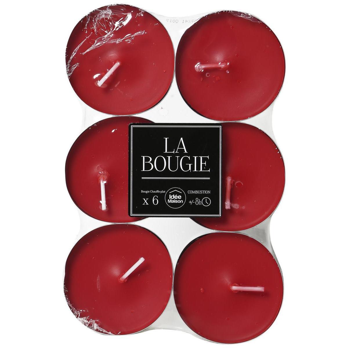 6 bougies maxi chauffe-plat en cire - Rouge