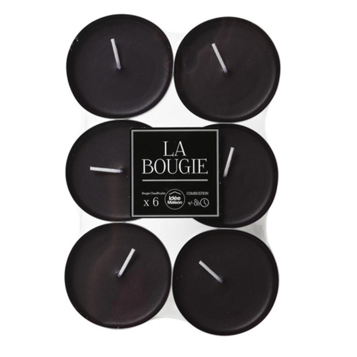 Lot de 6 bougies maxi chauffe-plat en cire - 5,8 x H 2,5 cm - Noir