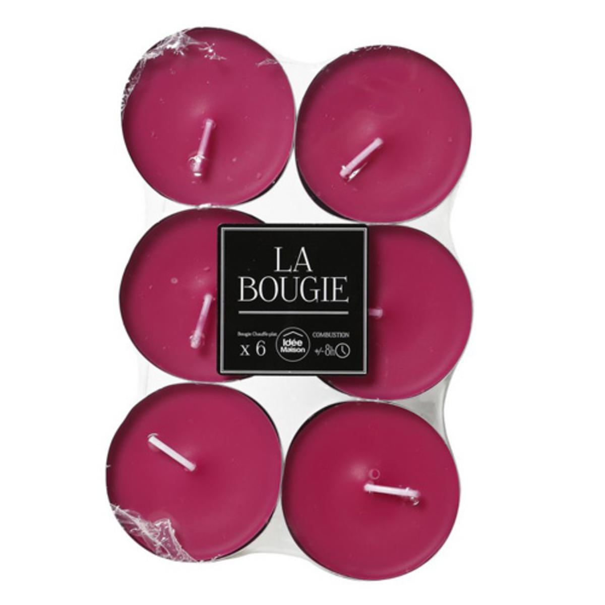 Lot de 6 bougies maxi chauffe-plat en cire - 5,8 x H 2,5 cm - Rose