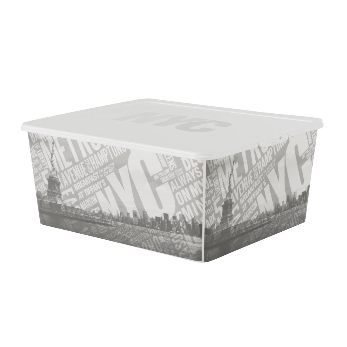 Boîte de rangement décor Manhattan - 18 L - 40 x 33,5 x H 17 cm - Gris