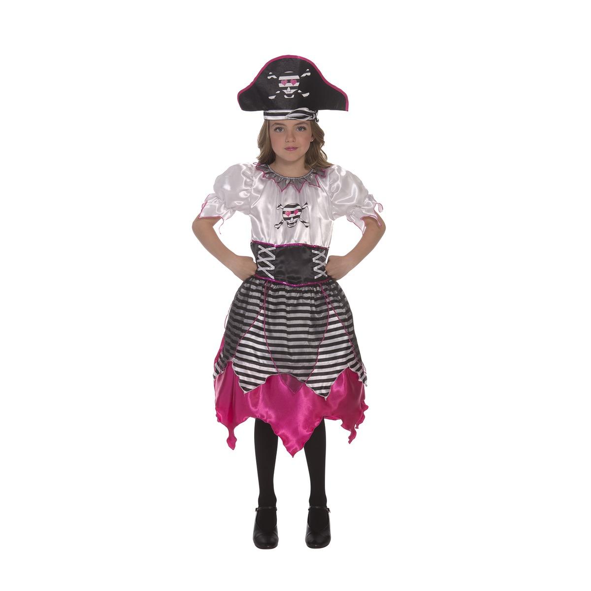 Déguisement enfant modèle pirate Monster fille - Taille 4 à 12 ans - Noir, Blanc, rose