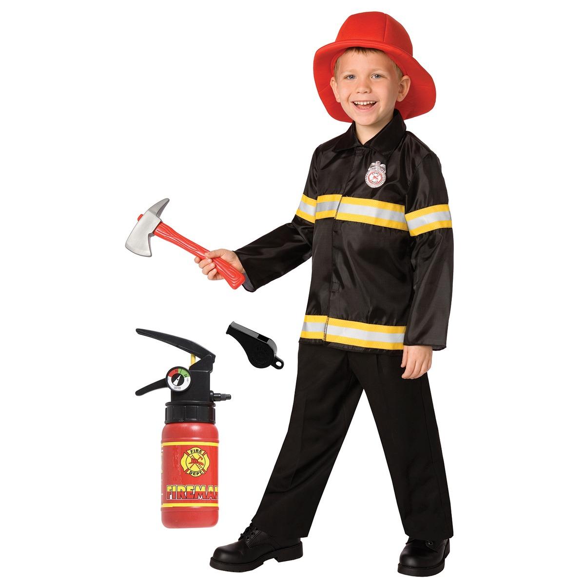 Déguisement enfant modèle pompier + accessoires - Taille 4 à 8 ans - Noir, Jaune