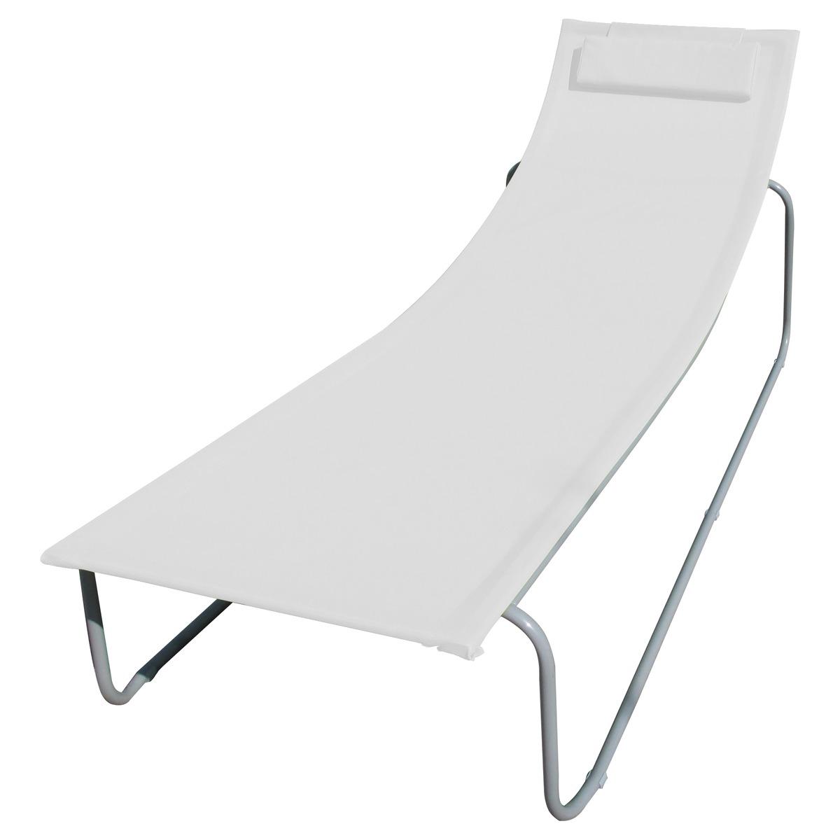 Chaise longue Suntan + coussin - 180 x 62 x H 69 cm - blanc