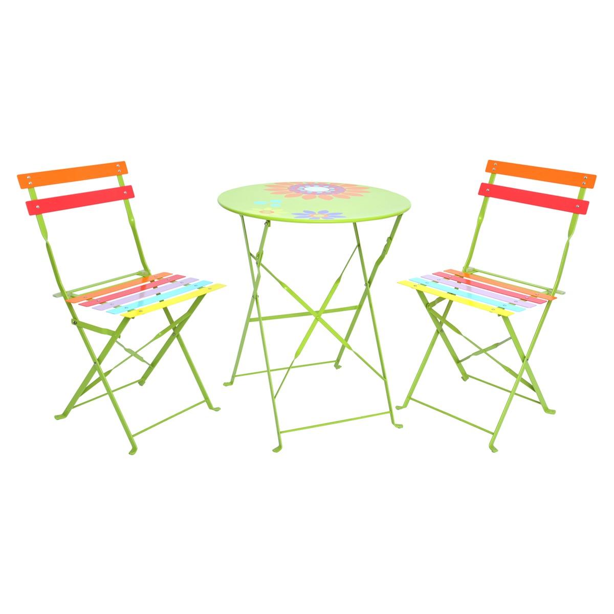 Table + 2 chaises Hippy - 41 x 46 x H 80 cm - multicolore