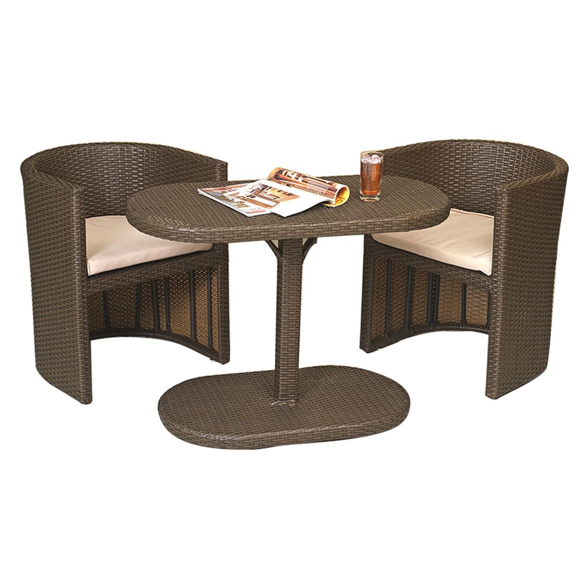 Table + 2 fauteuils Manhattan aspect rotin - différentes tailles - marron