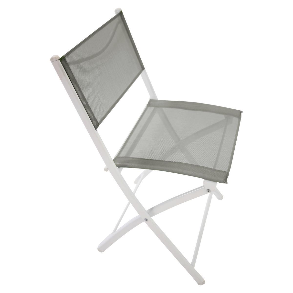 Chaise pliante Amelia - Acier et Textilène - 51 x 46 x H 81 cm - Blanc et taupe