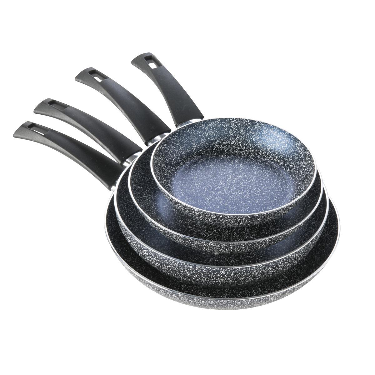 Lot de 3 poêles + 1 wok - Diamètre 24/24/28/30 cm - Gris