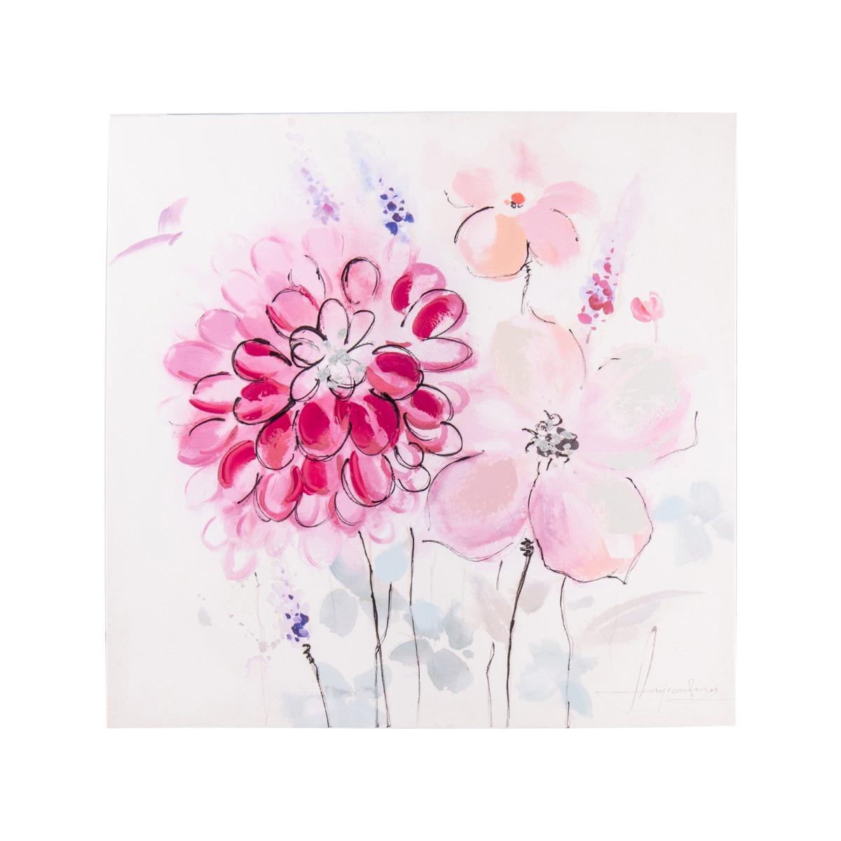 Toile peinte modèle dahlias - 60 x 60 cm - Multicolore