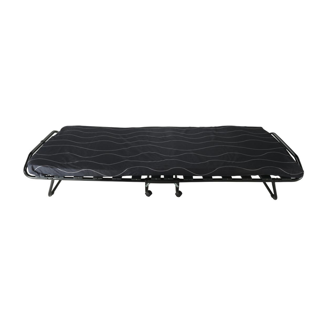 Lit pliant à roulette + matelas - 80 x 93 x 26 cm - Noir, Bleu