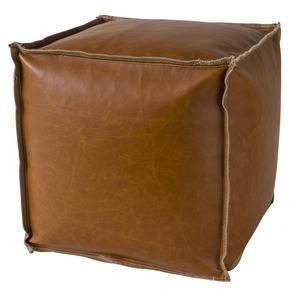 Pouf effet vieilli - 38 x 38 x 38 cm - Marron cognac