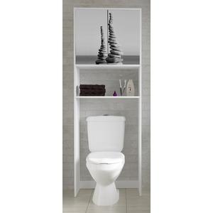 Meuble dessus de WC et machine à laver - 64 x 30 x H 180 cm - Blanc, Gris