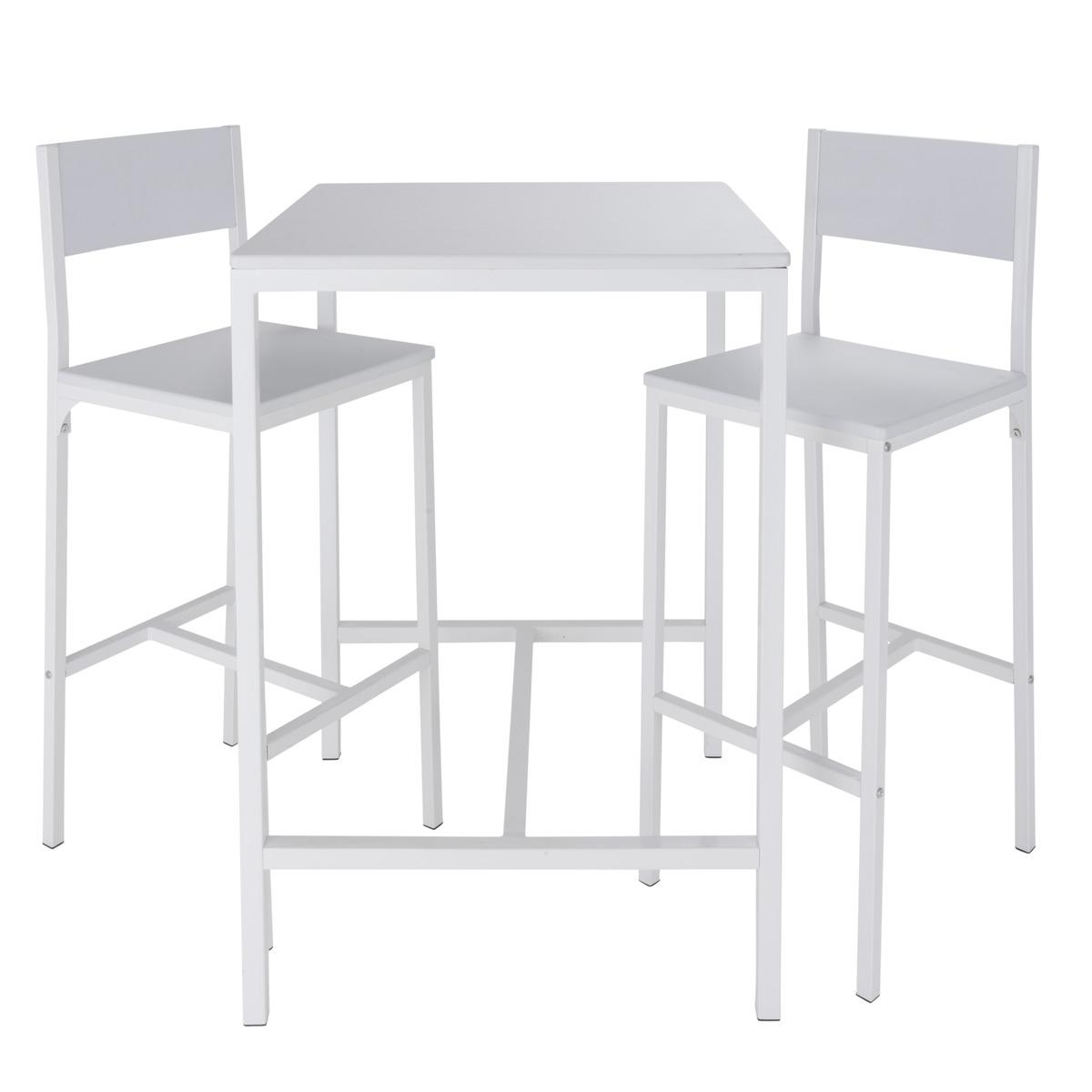 Table haute + 2 chaises - 60 x 60 x H 87 cm - Blanc