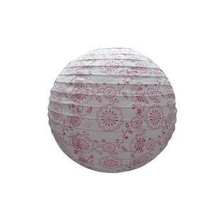 Boule japonaise design fleurs - Papier - Diamètre 30 cm - Rose, blanc