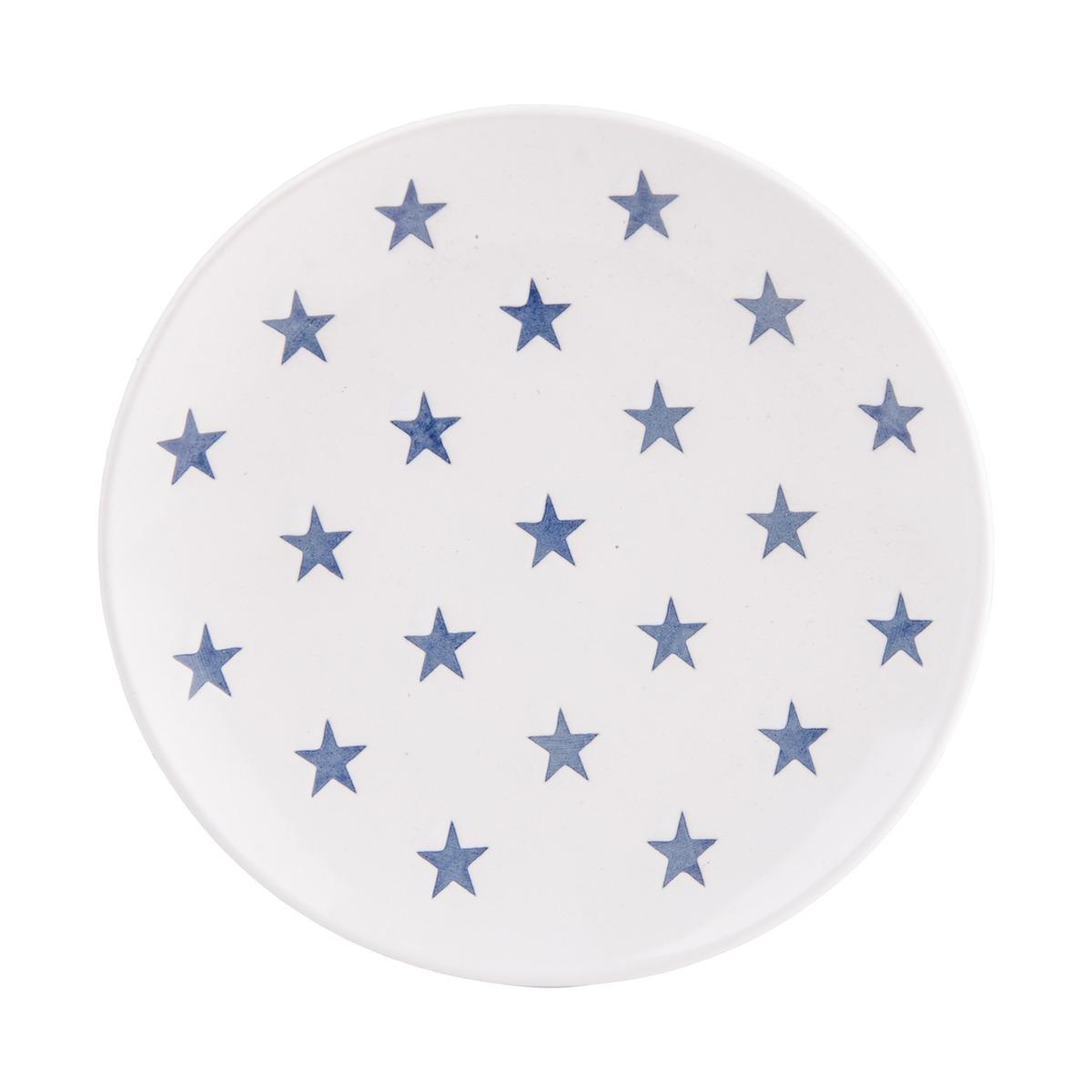 Assiette motif étoile - Diamètre 19,5 cm - Blanc, Bleu
