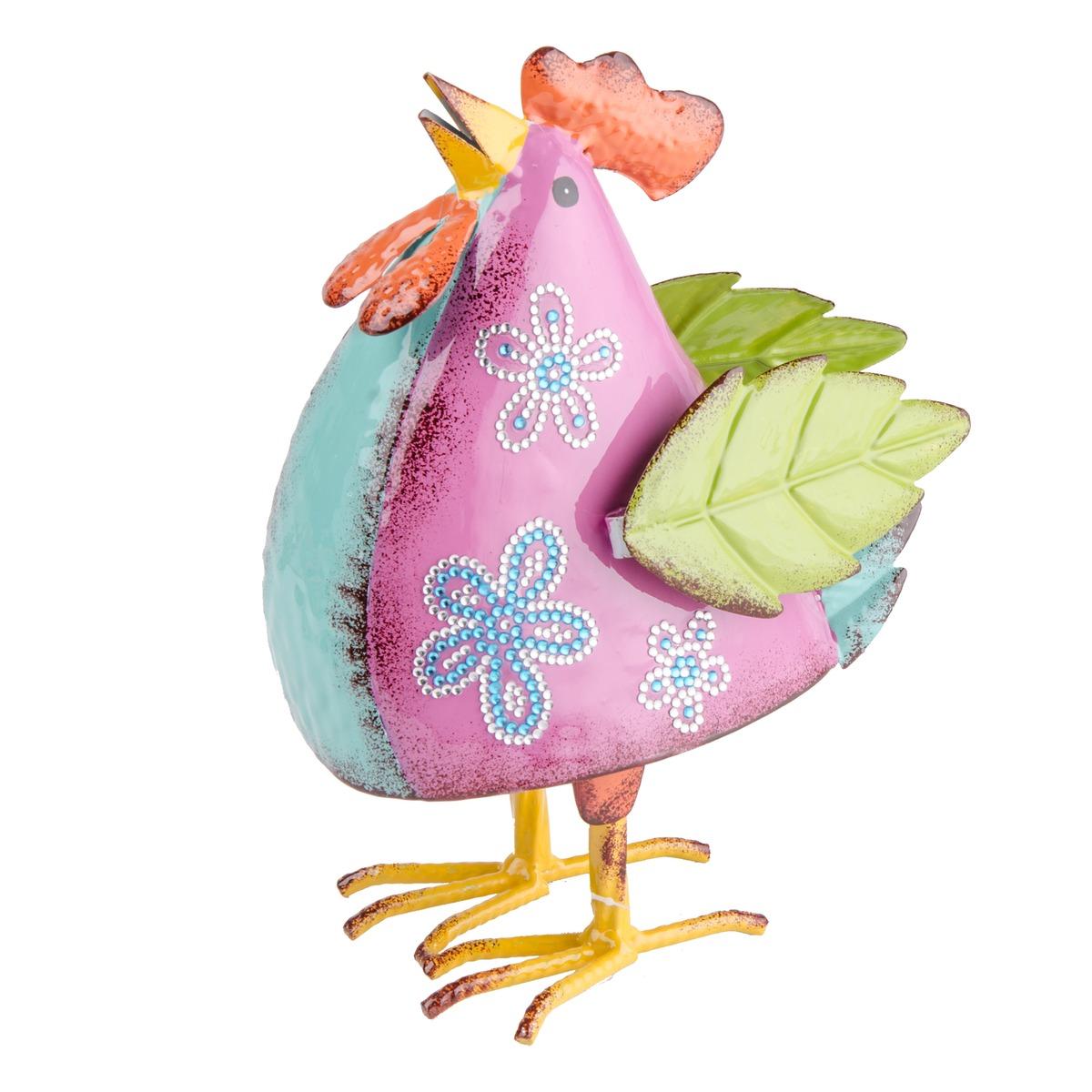 Poule debout en métal - 22,5 x 11 x H 28 cm - Multicolore