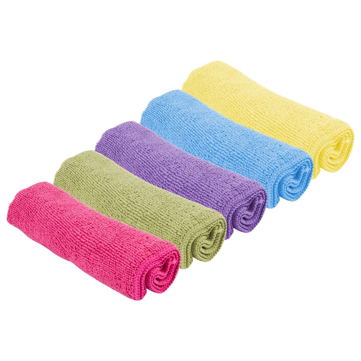 Lot de 5 lavettes en microfibre - 32 x 32 cm - différents coloris