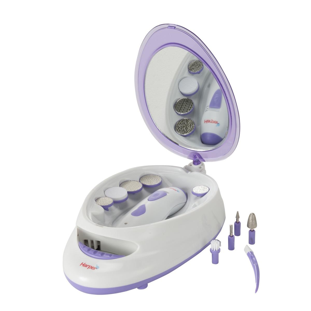 Coffret de manucure et pédicure rechargeable - 15 x 7,5 x 24 cm - blanc, violet