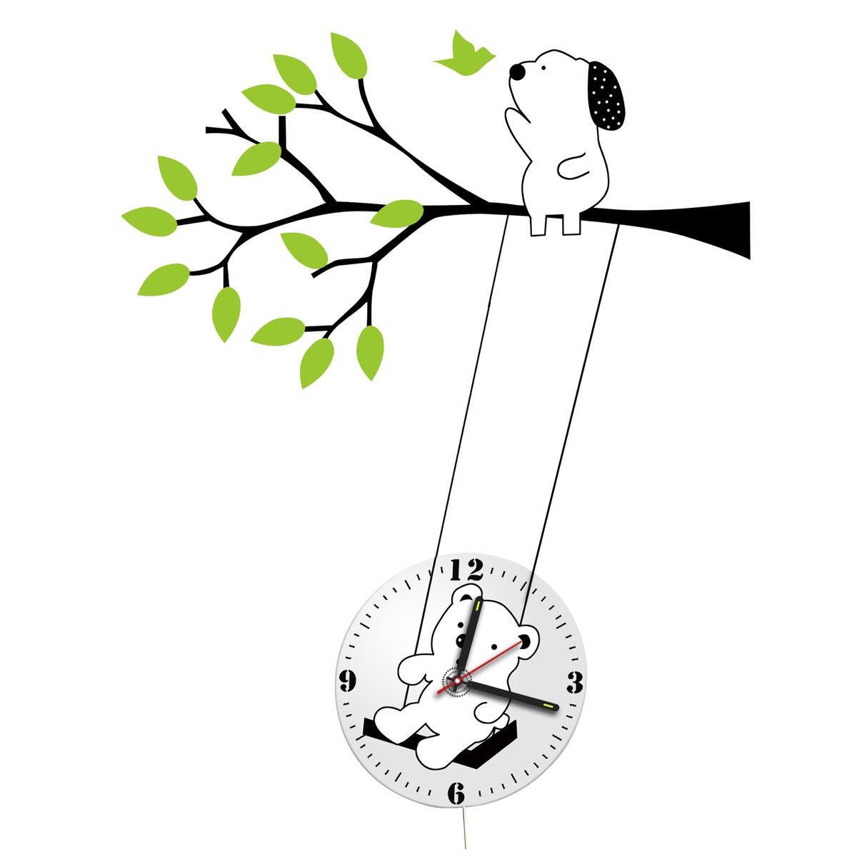 Horloge sticker balançoire chien - 80 x H 80 cm - Blanc