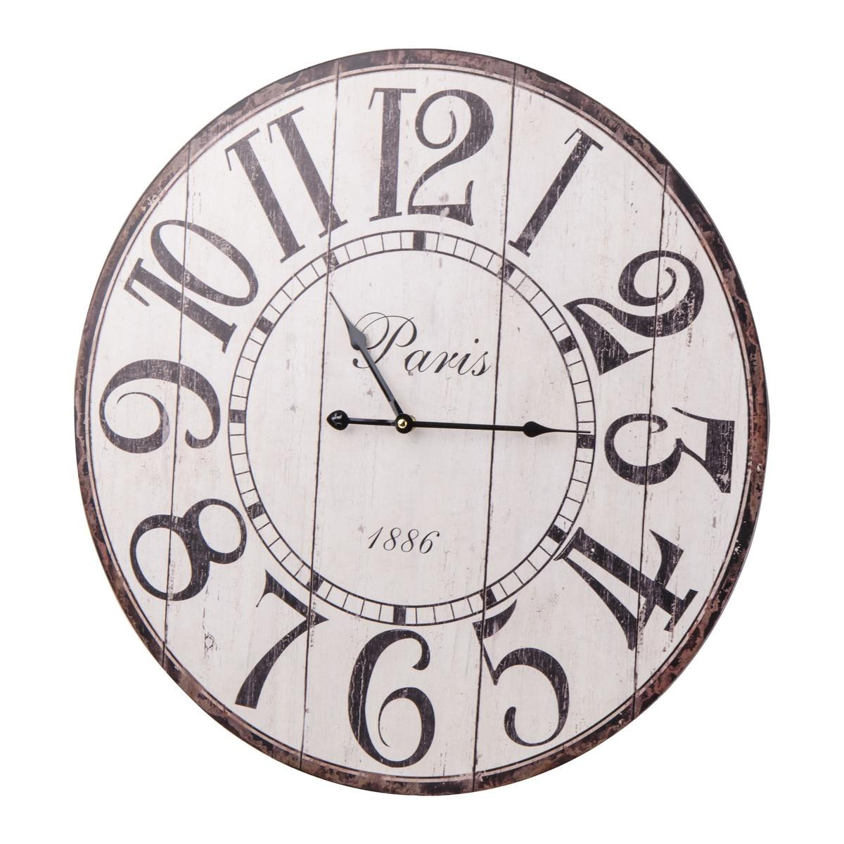 Horloge en bois modèle Paris - 60 x 60 x 5 cm - Blanc, Noir
