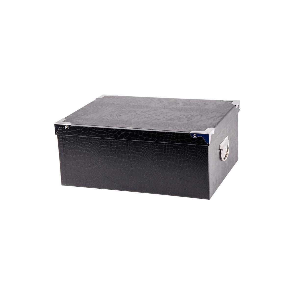 Boîte de rangement crocodile - Carton et métal - 37 x 27,5 x 15,5 cm - Noir