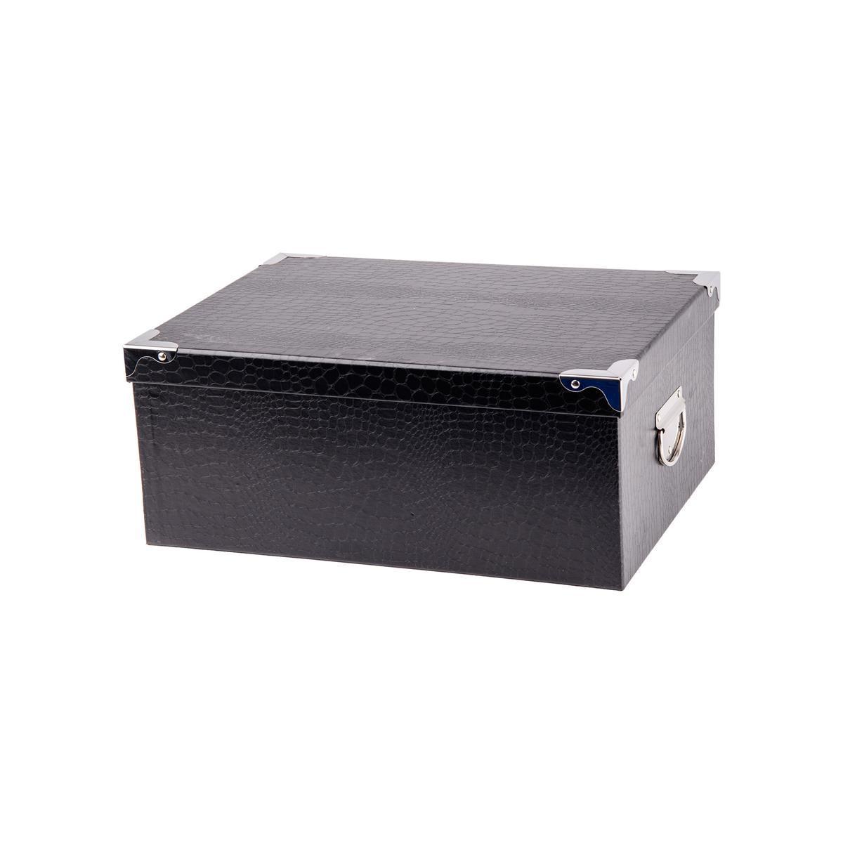 Boîte de rangement crocodile - Carton et métal - 34 x 25,5 x 14,5 cm - Noir
