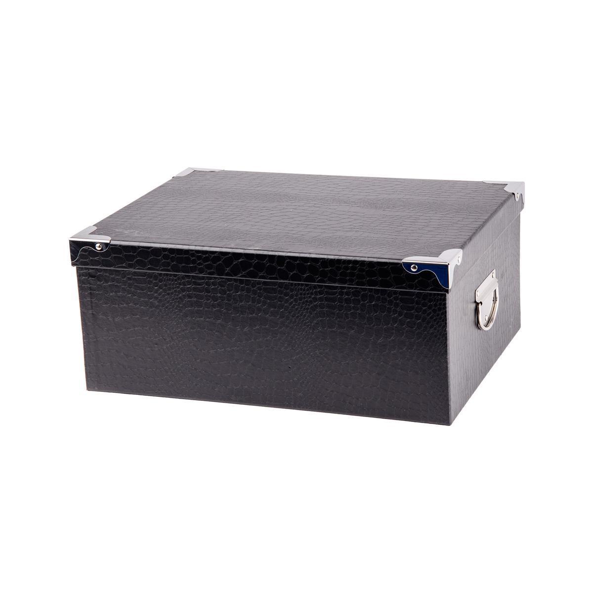 Boîte de rangement crocodile - Carton et métal - 31 x 23,5 x 13,5 cm - Noir