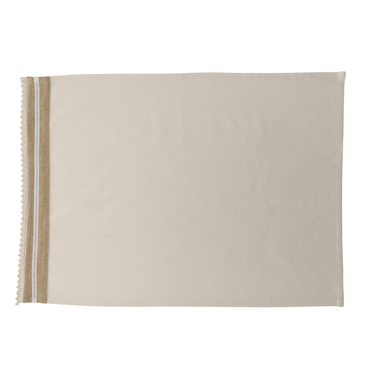 Torchon en coton avec dentelle - 50 x 70 cm - Beige