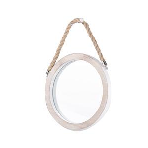 Miroir rond attache corde - 29,7 x H 42 cm - Blanc, Marron