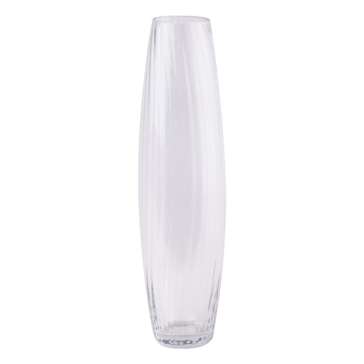 Vase cylindrique plissé en verre 10,5 x H 40 cm transparent