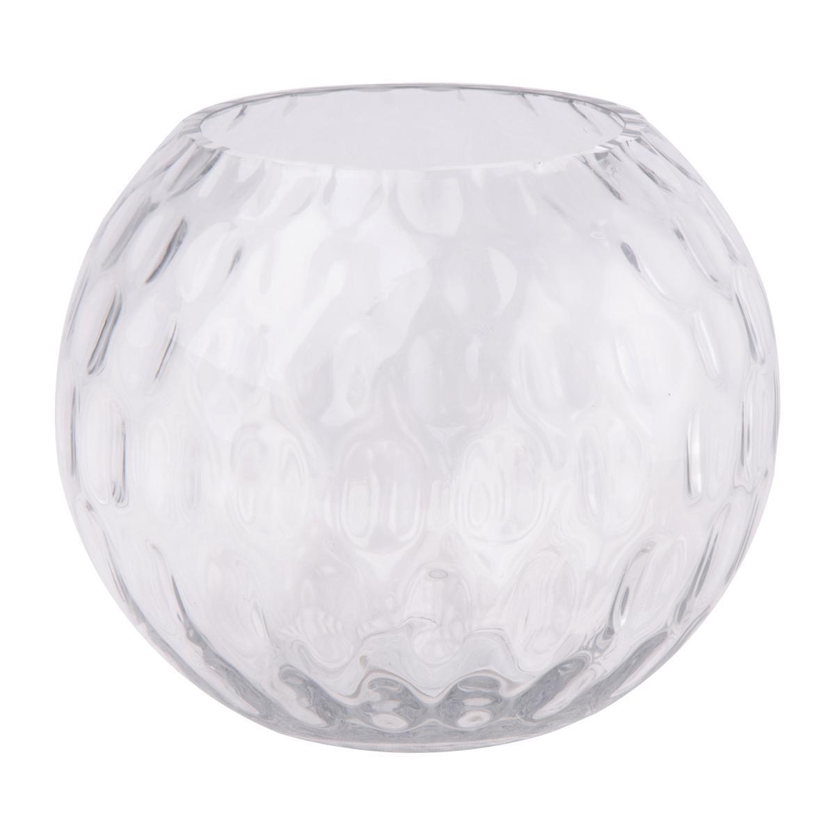 Vase forme boule embossé en verre 20 x H 17 cm transparent