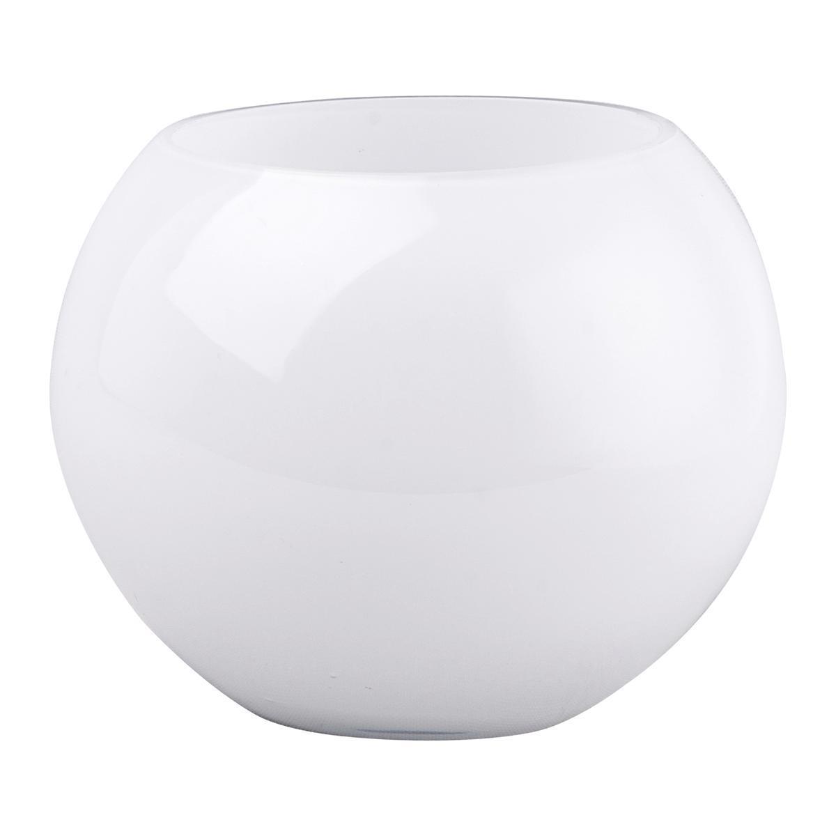 Vase forme boule en verre opaque 20 x H 16 cm blanc