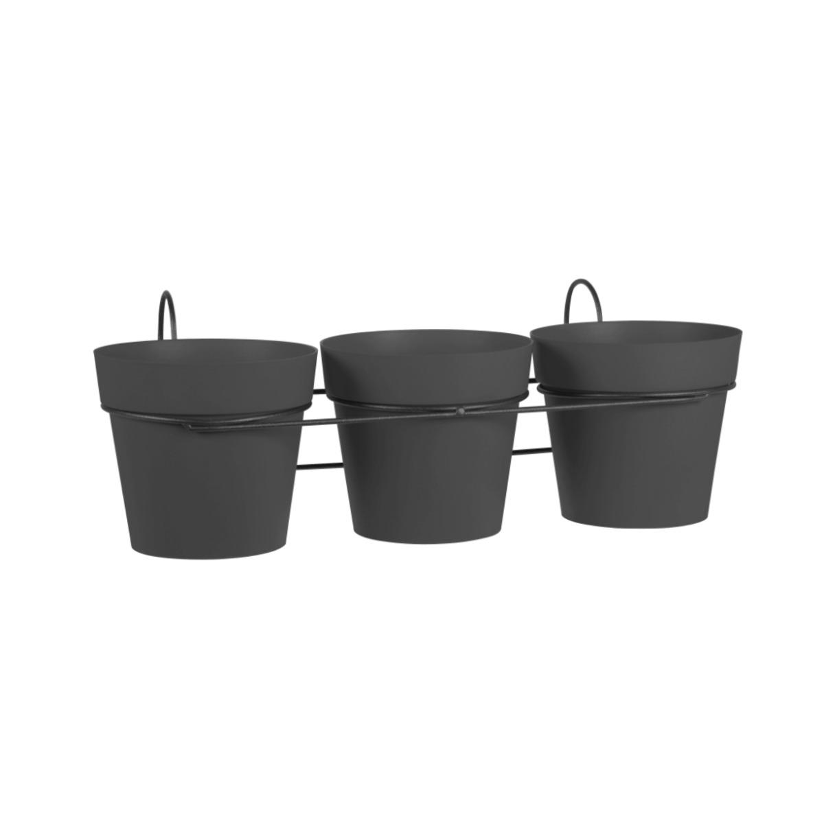 Jardinière avec 3 pots - diamètre 13 x 41,5 x 22 x H 15 cm - gris