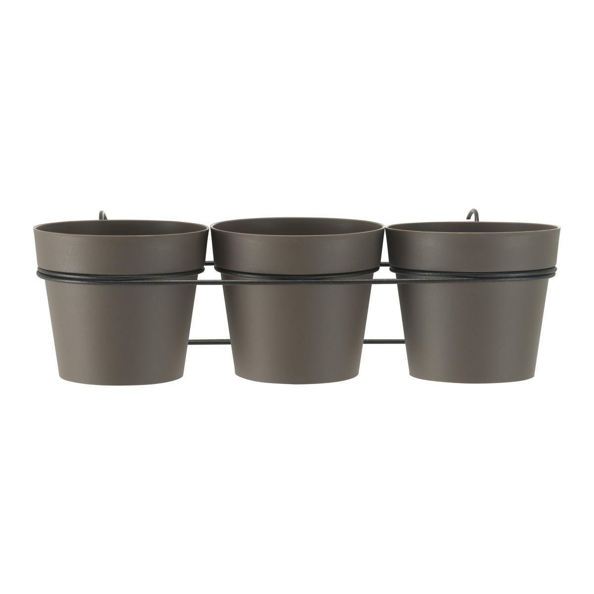 Jardinière avec 3 pots - diamètre 13 x 41,5 x 22 x H 15 cm - marron