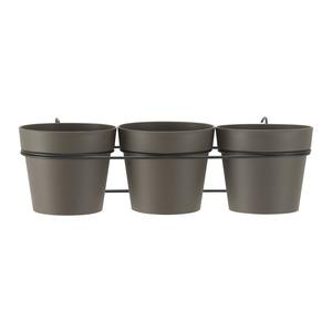 Jardinière avec 3 pots - diamètre 13 x 41,5 x 22 x H 15 cm - marron