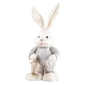 Grand lapin avec seau - 40 x 35 x H 90 cm - blanc, gris