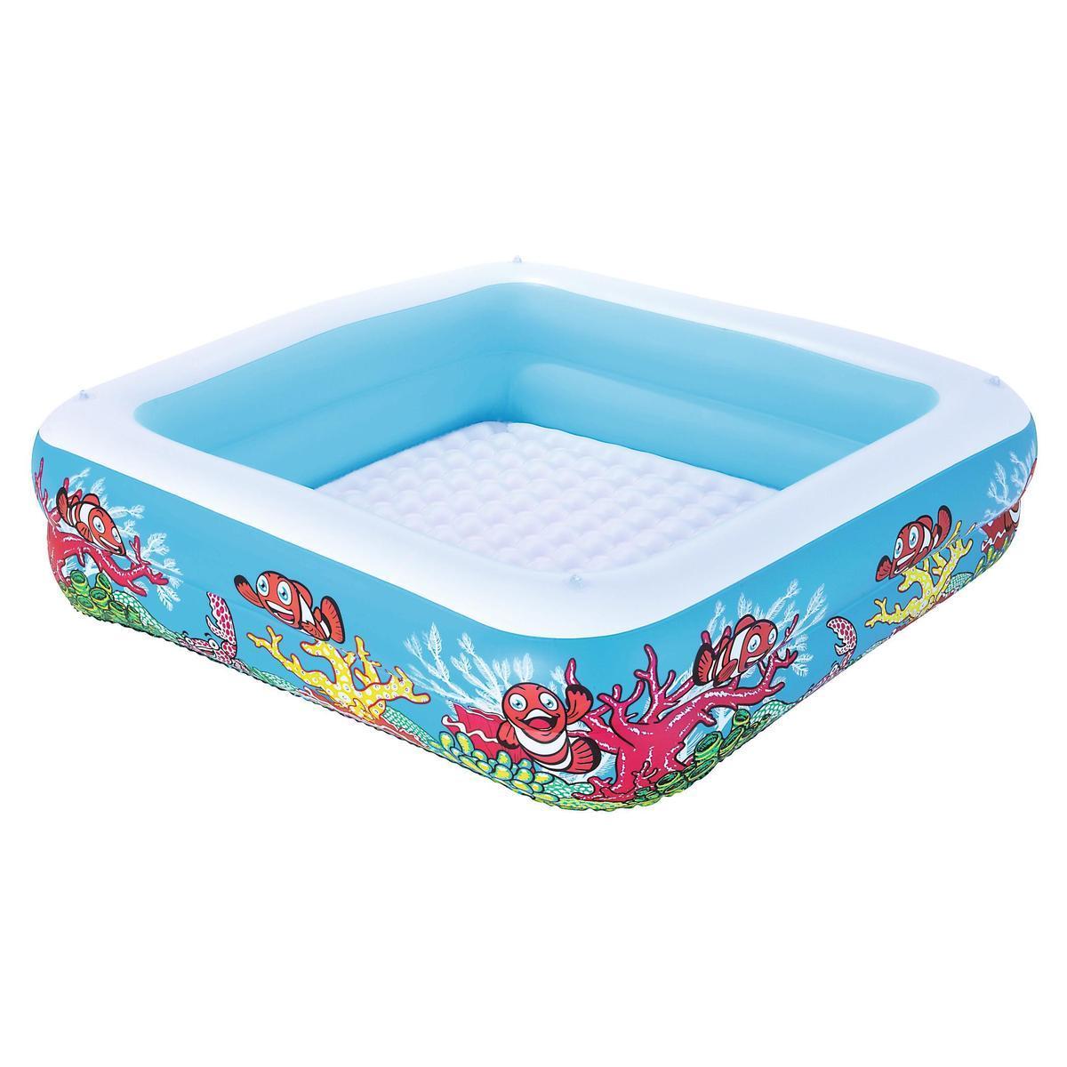 Piscine gonflable carrée + pare soleil - 147 x 147 x H 122 cm - bleu