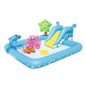 Aire de jeu piscine avec toboggan - PVC - 239 x 206 x 86 cm - Bleu